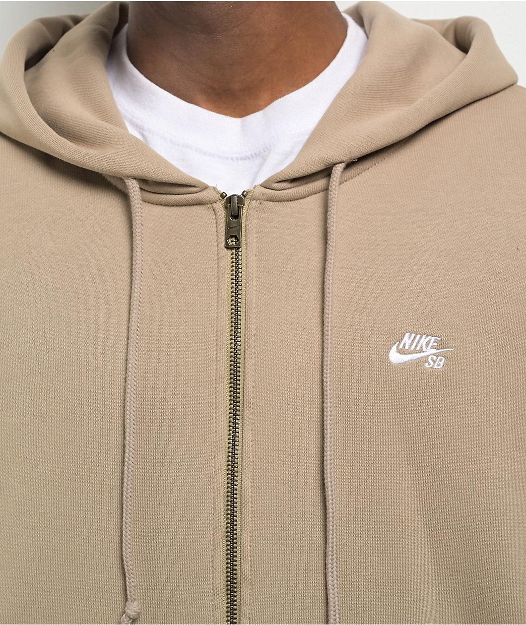 Nike SB Logo Khaki & White Zip Hoodie Product Image