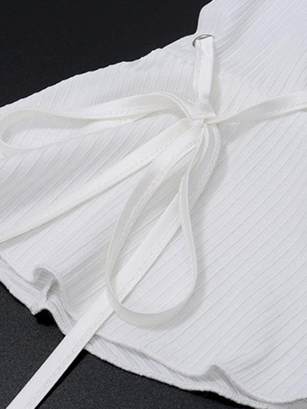 Ribbed Bow Lace Up Flare Long Sleeve Knit Product Image