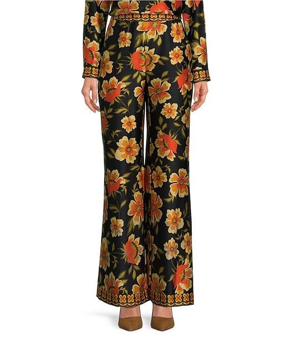 Chelsea & Violet Demi Floral Print Woven Satin High Rise Flat Front Wide Leg Coordinating Pant Product Image