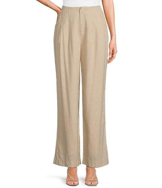Takara Pleat-Front Wide-Leg Linen-Blend Coordinating Pants Product Image