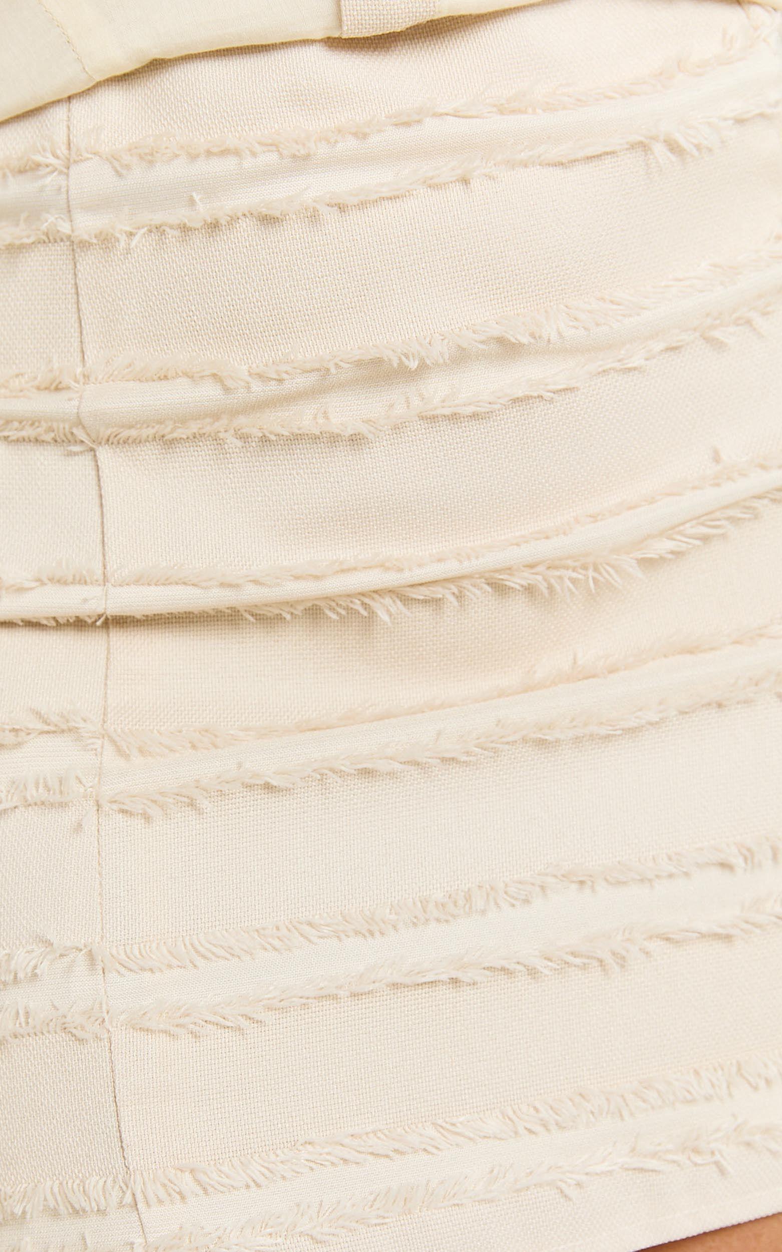 Adalia Mini Skirt - High Waisted Textured Mini Skirt in Cream Product Image