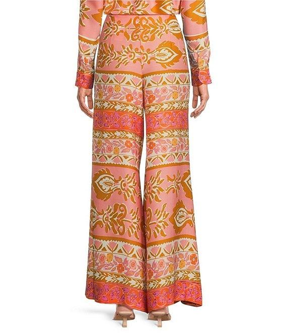 Alex Marie Rae Coordinating Twill Patterned Wide Leg Palazzo Pants Product Image