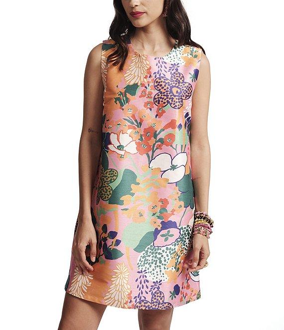 FRANCES VALENTINE Lilly Botanical Print Round Neck Sleeveless Dress Product Image