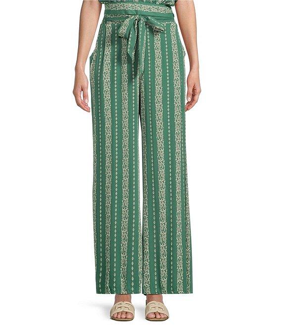 Angie Printed Tie Front Wide Leg Coordinating Palazzo Pants Product Image