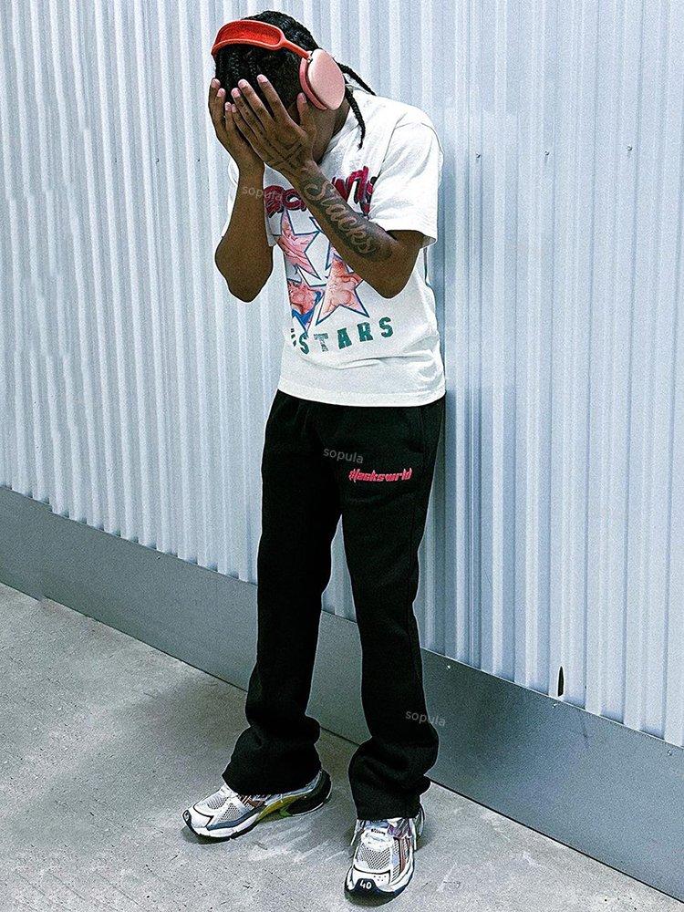 Sopula Unisex Men's Black Basic Street Print Flared SweatPants Product Image