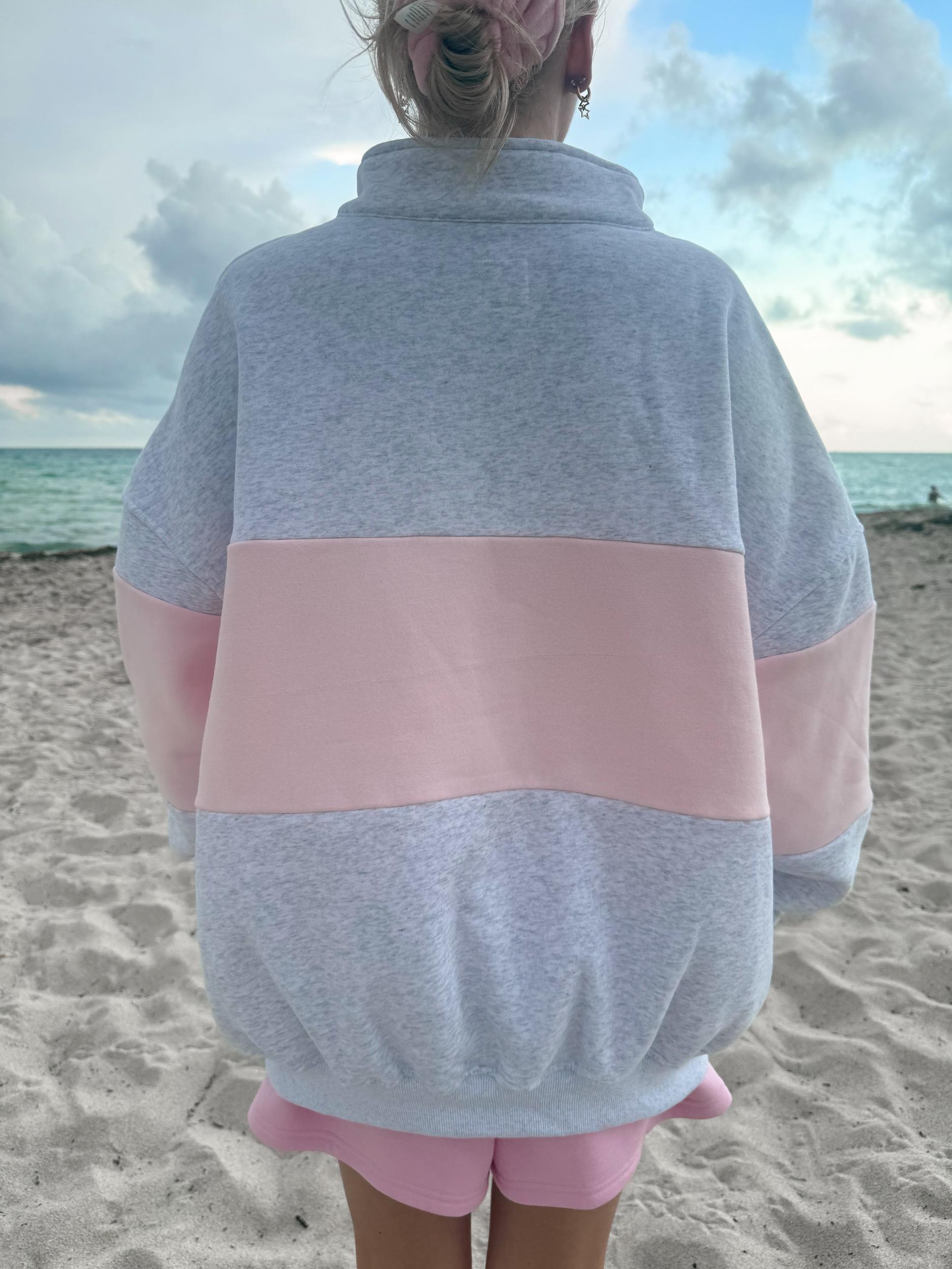 Pearl Grey And Pink Sunkissed Embroider Quarter-Zip Product Image