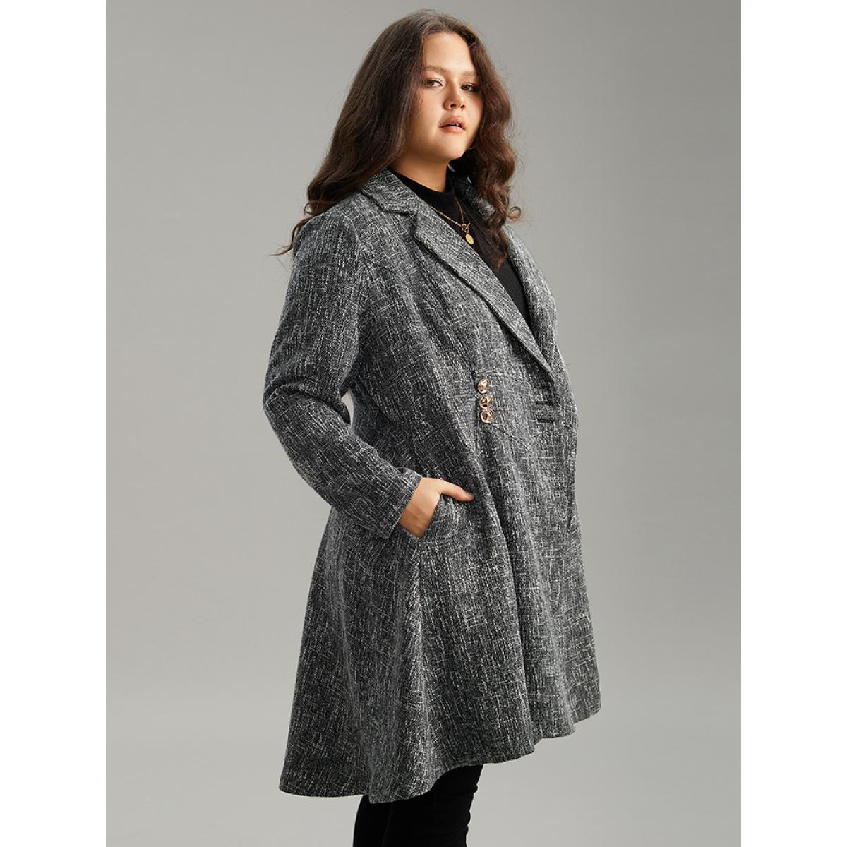 Plus Size Tweed Double Breasted Pocket Lapel Collar Coat Women Gray Casual Double-Breasted Ladies Dailywear Winter Coats BloomChic 10/M Product Image