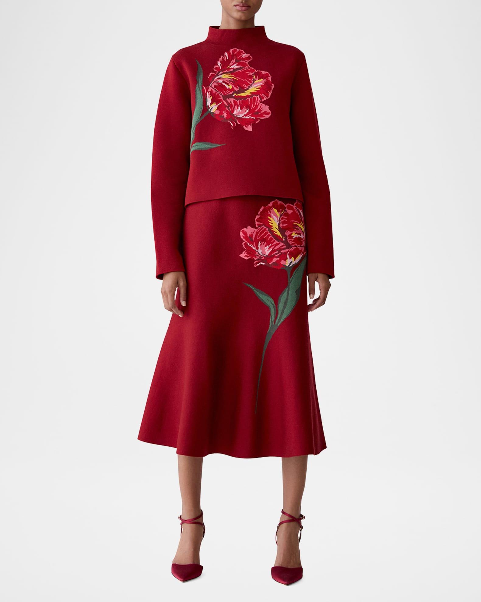 Intarsia-Knit Flower Funnel Sweater Product Image