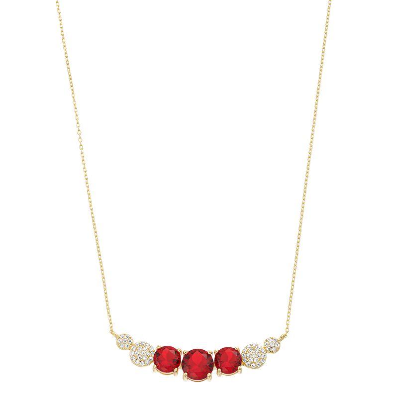 14k Gold Over Silver Red & White Cubic Zirconia 7-Stone Necklace, Womens Gold Tone Product Image