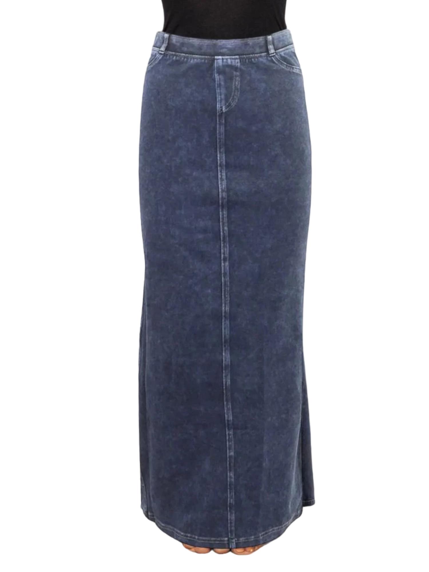 Hard Tail Long Denim Closed Slit Skirt (Style WJ-114) Product Image