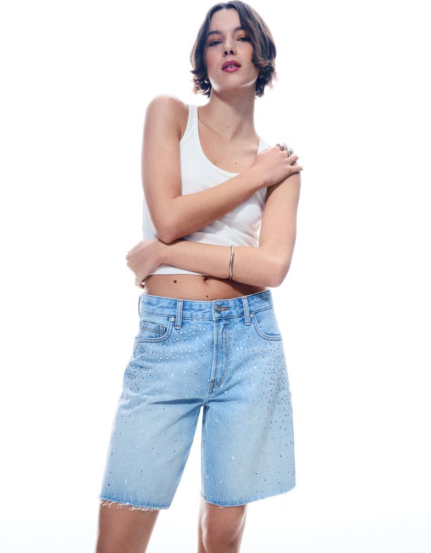 Denim Bermudas with rhinestones Product Image