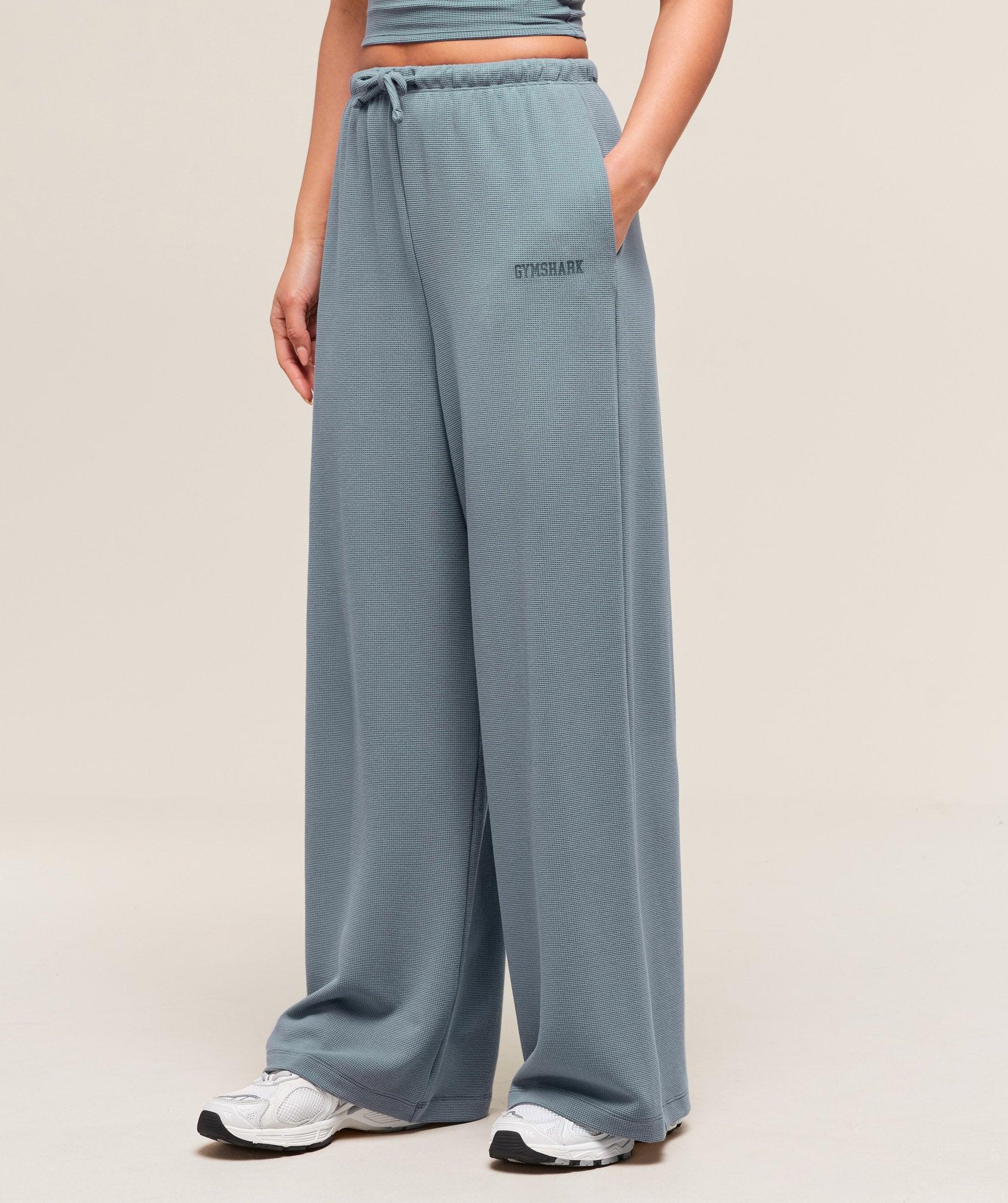 Gymshark Waffle Wide Leg Pants - Iron Blue Female Product Image