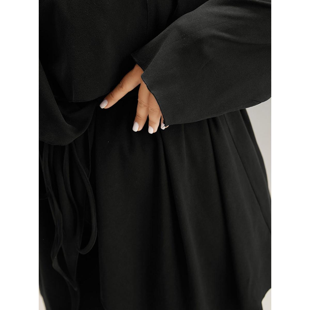 Plus Size Solid Rib Knit Ties Lapel Collar Kimono Women Black Casual Plain Belt Dailywear Kimonos BloomChic 10/M Product Image