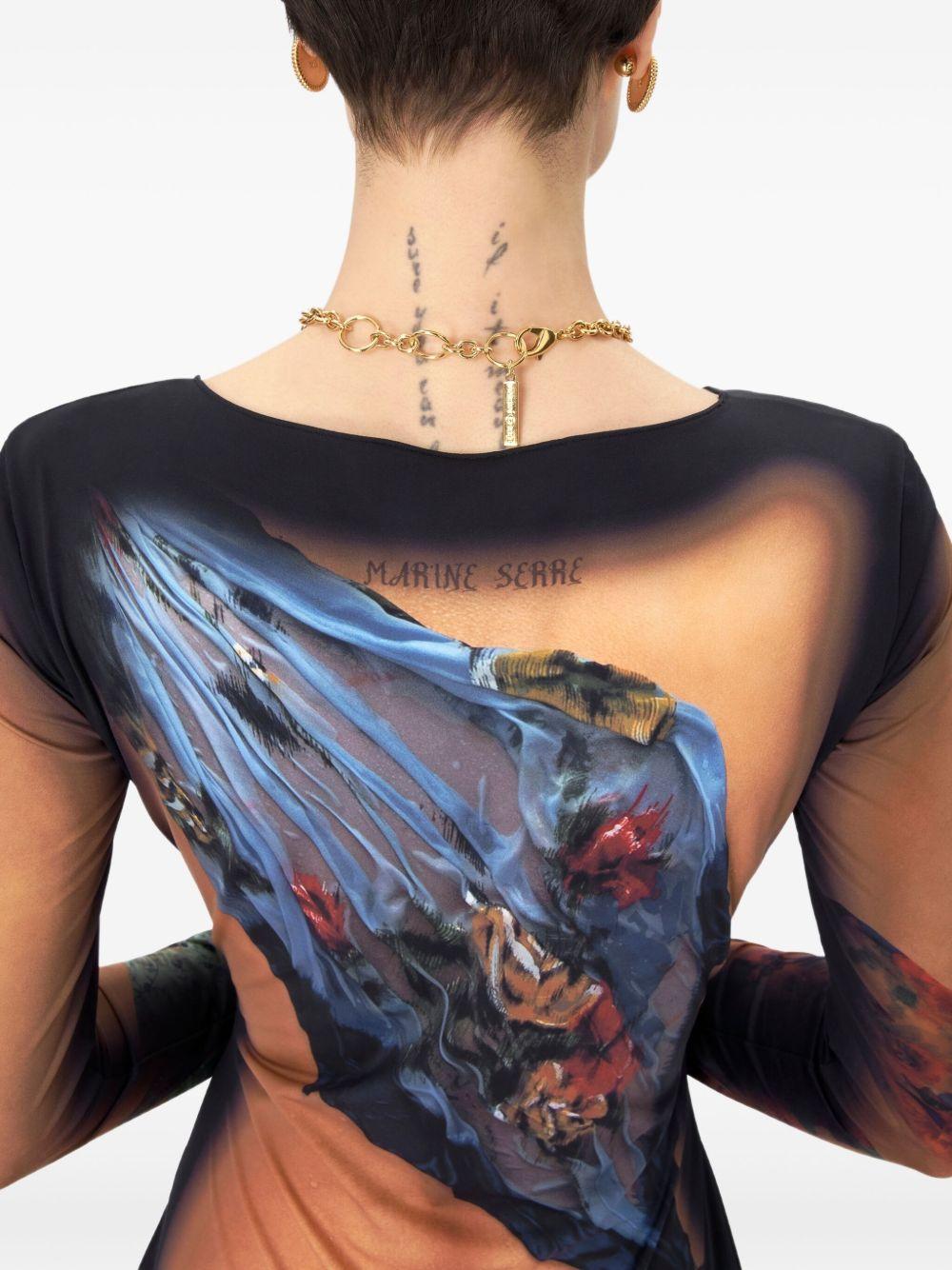 MARINE SERRE Multicolor Long Dress With All-over Graphic Print In Tech Fabric Woman In Beige Product Image