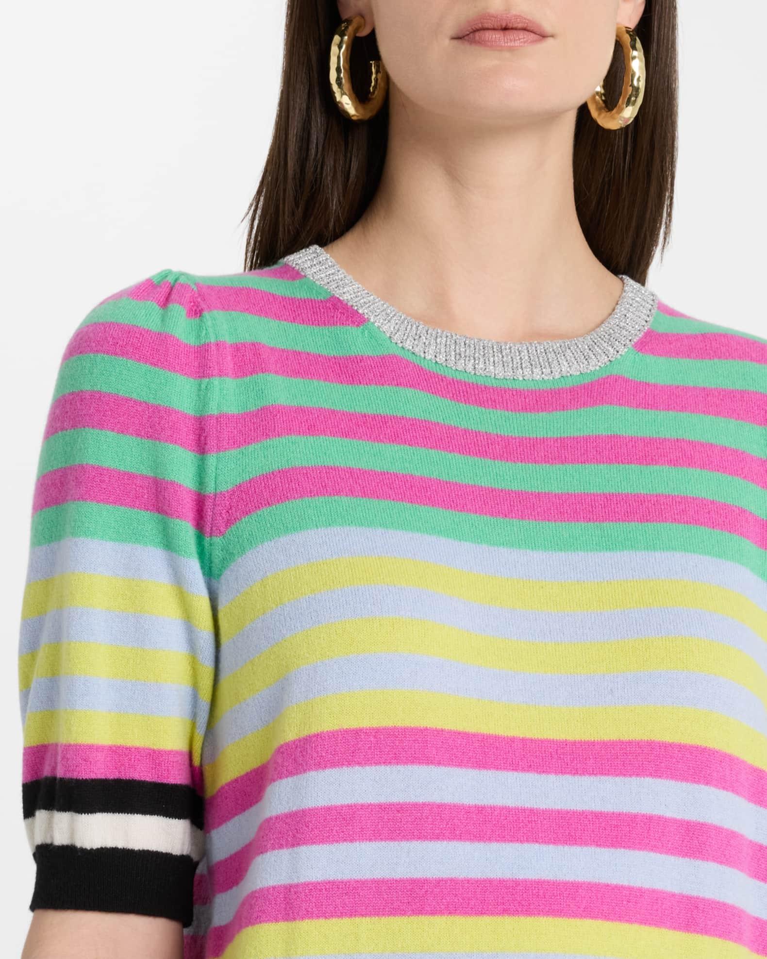 Striped Puff-Sleeve Wool-Cashmere Crewneck Sweater Product Image