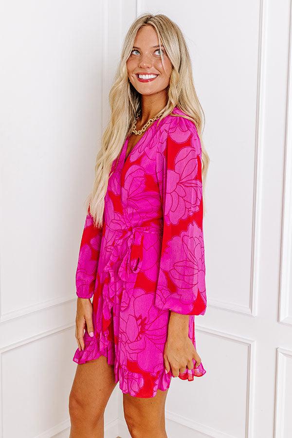 Dinner and a Movie Floral Wrap Dress in Fuchsia Product Image