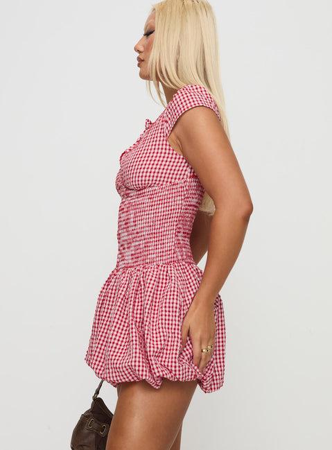 Ladybug Gingham Mini Dress Red Product Image
