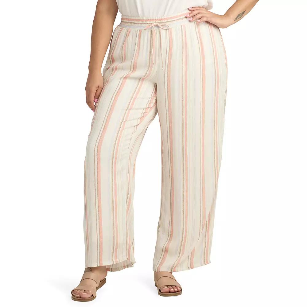 Plus Size AB Studio Pull On Elastic Waist Faux Tie Pants, Womens Pink Blue Stripe Product Image