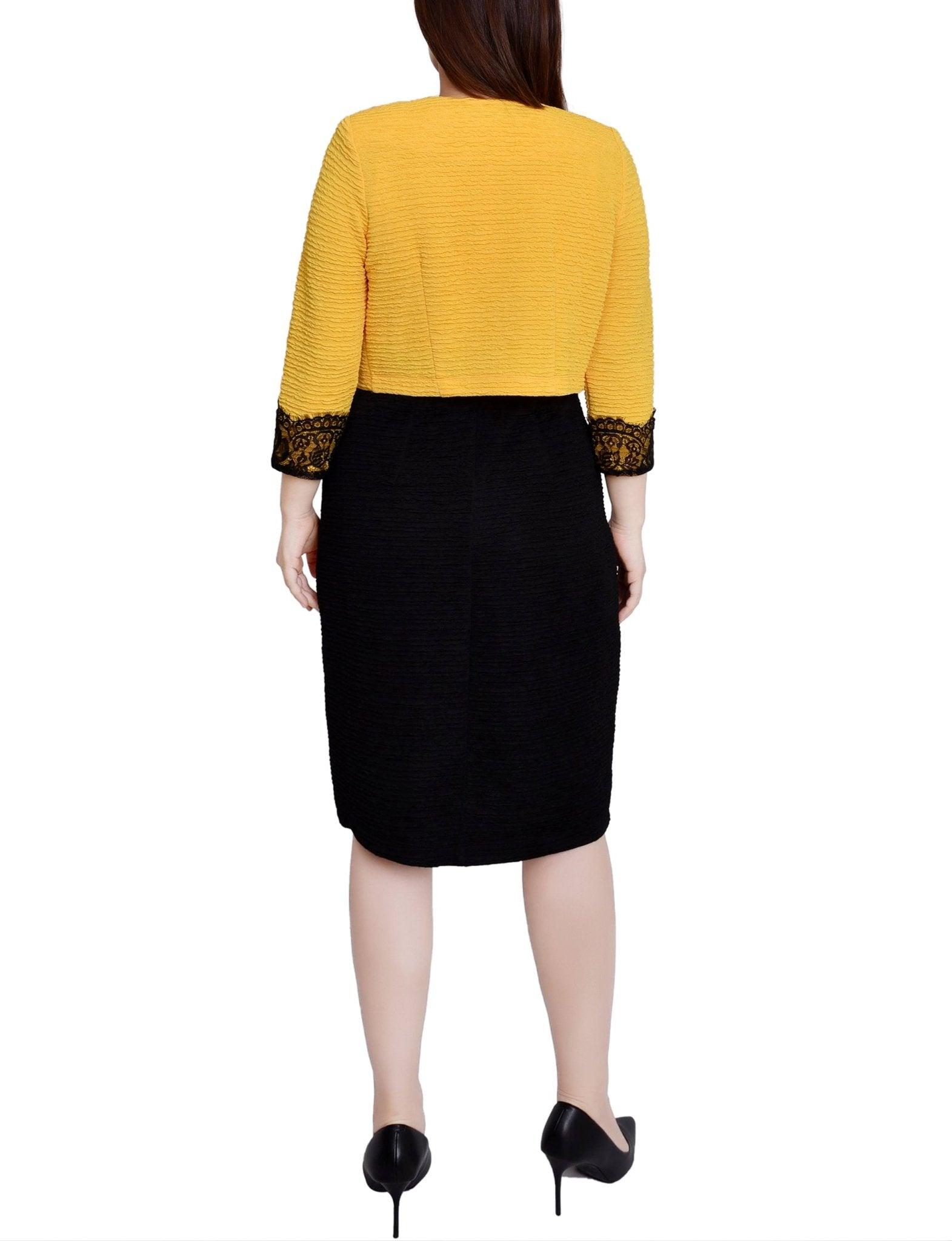 Lemon Black Lace-Detail 2 Piece Textured Knit Dress Set - Petite Product Image