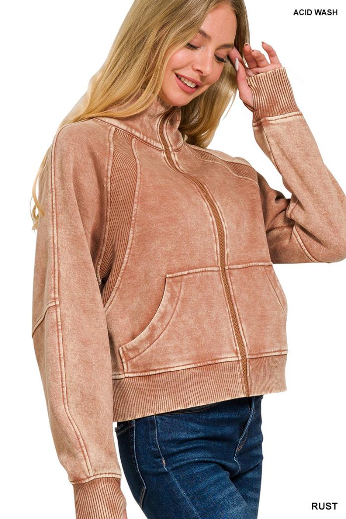 Acid wash zip up fleece jacket Product Image