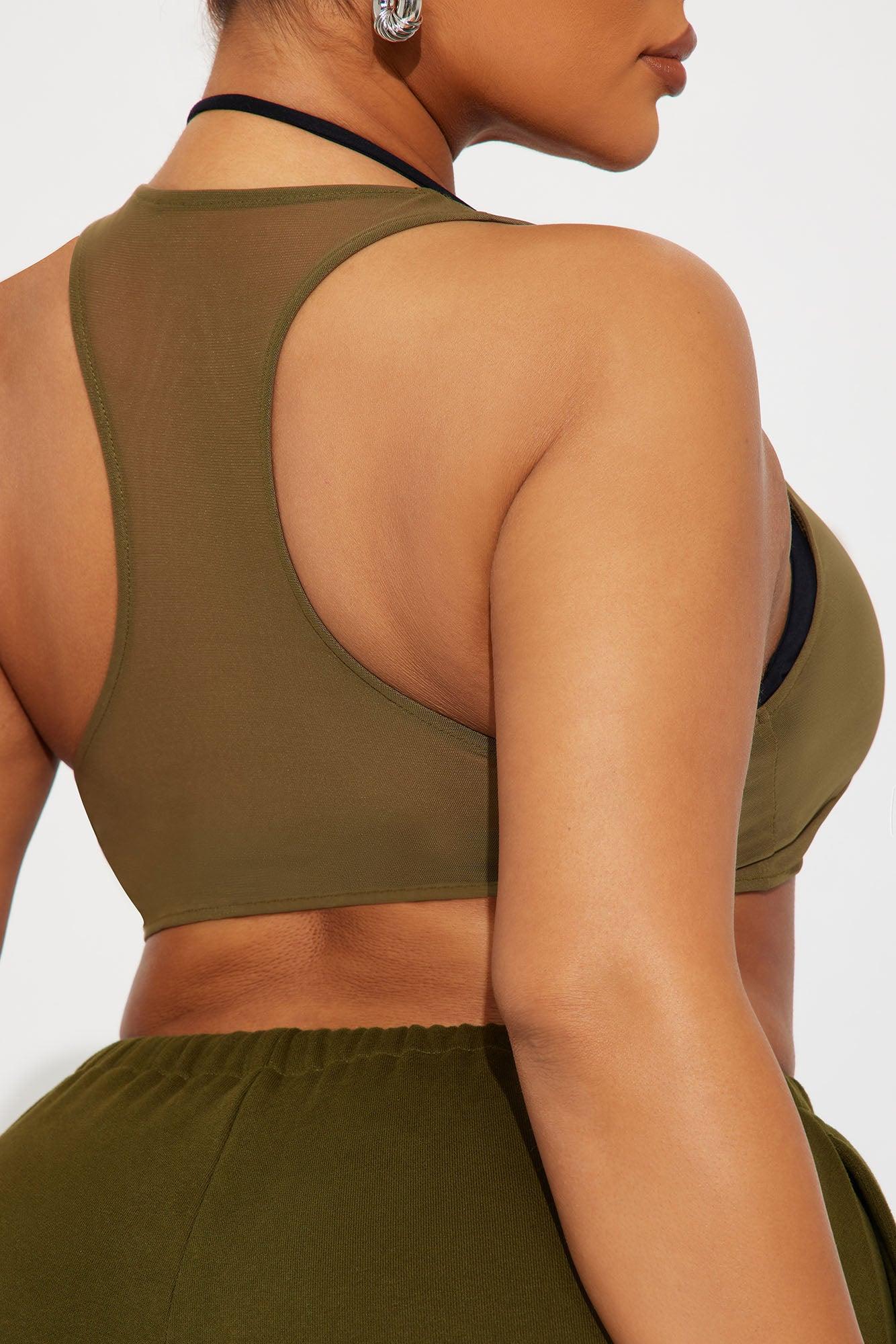 Power Mesh Racerback Bra Top - Military Green Female Product Image