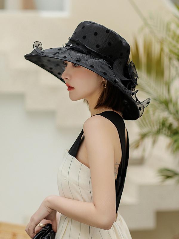 Flower Shape Gauze Polka Dot See-Through Split-Joint Sun Hat Product Image