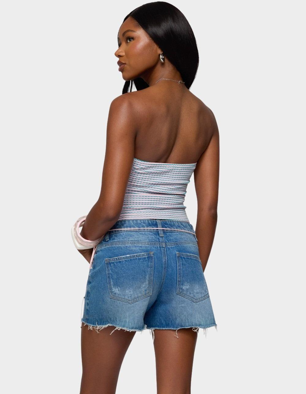 EDIKTED Veranda Textured Striped Tube Top - PINK Product Image