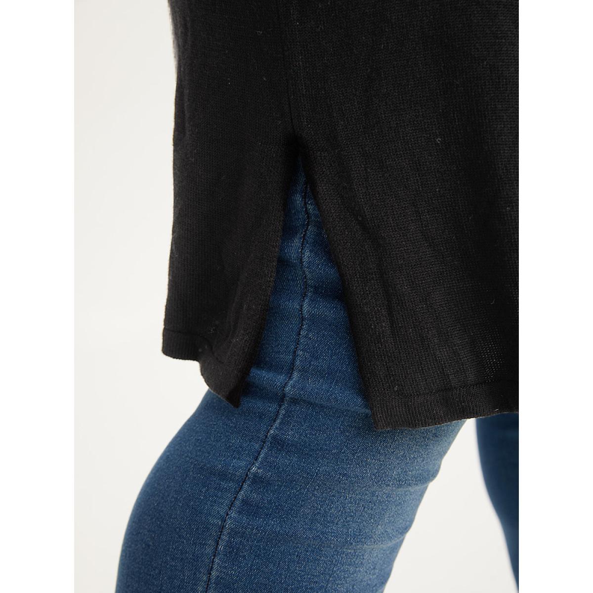 Plus Size Supersoft Essentials Ties Open Front Split Side Cardigan Black Women Casual Loose Long Sleeve Everyday Cardigans BloomChic 30/6X Product Image