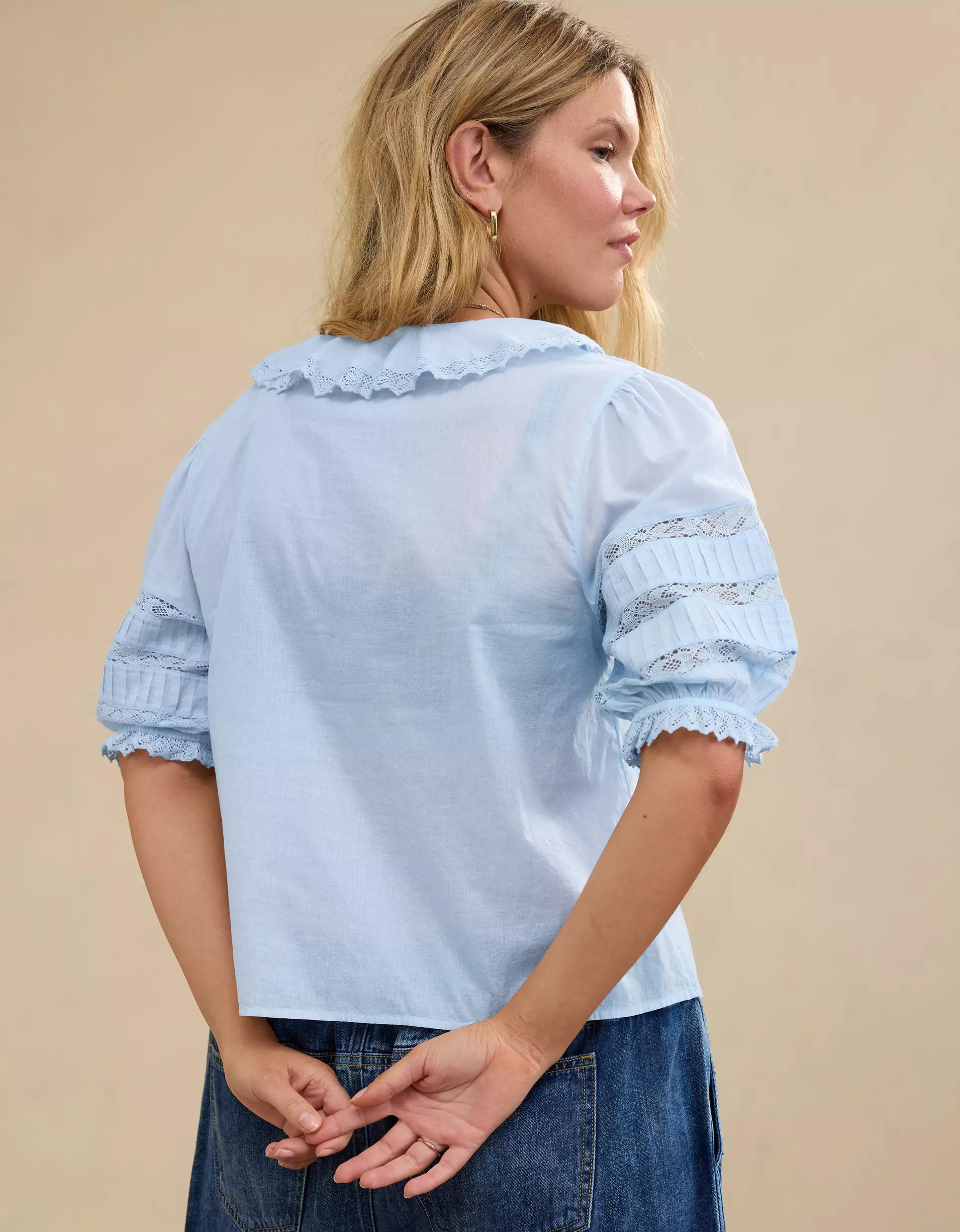 Aerie Short Sleeve Ruffle Blouse Product Image