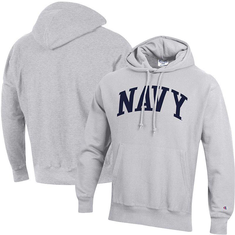 Mens Champion Heathered Gray Navy Midshipmen Team Arch Reverse Weave Pullover Hoodie Product Image