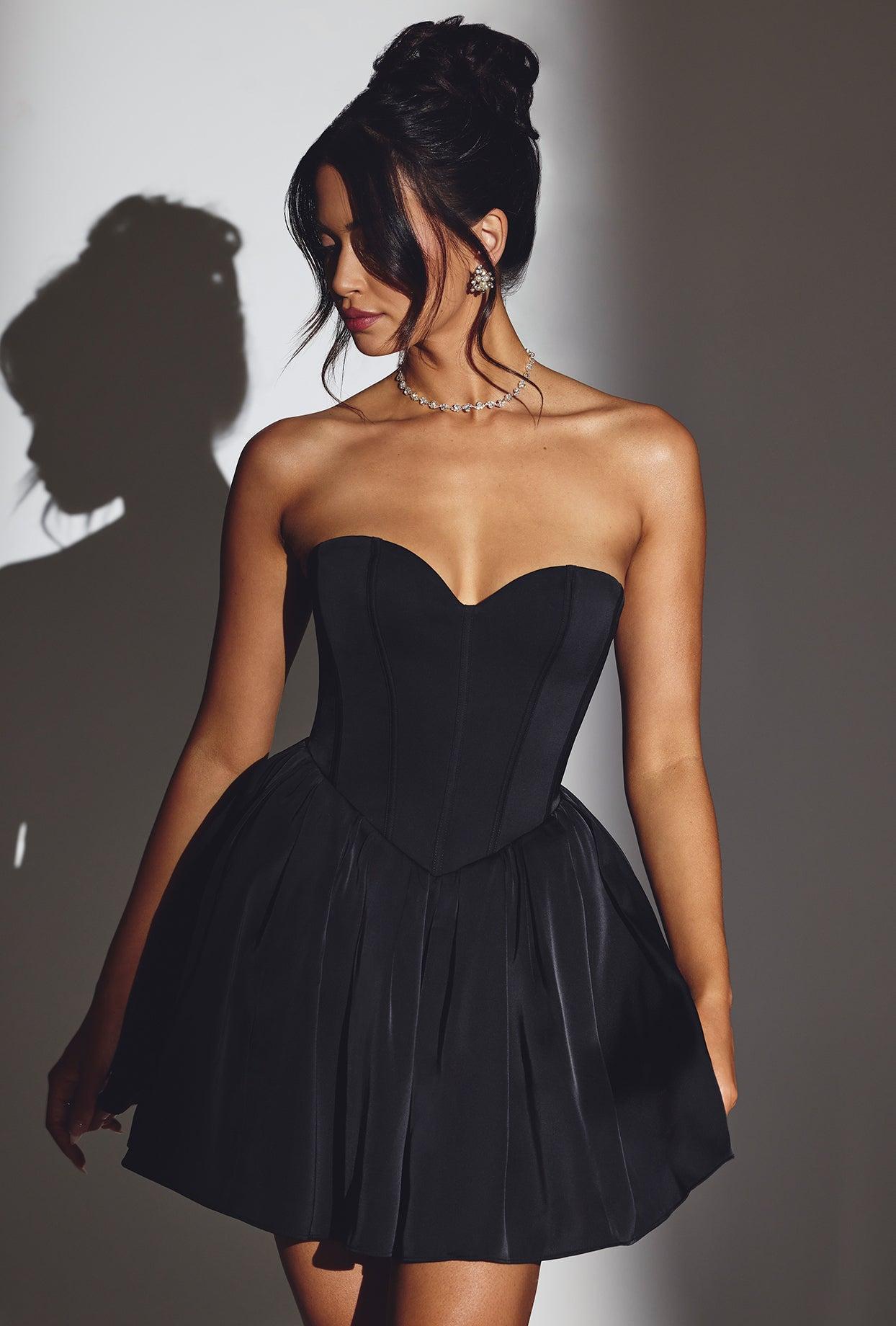 Corset Tulle Mini Dress in Jet Black Product Image