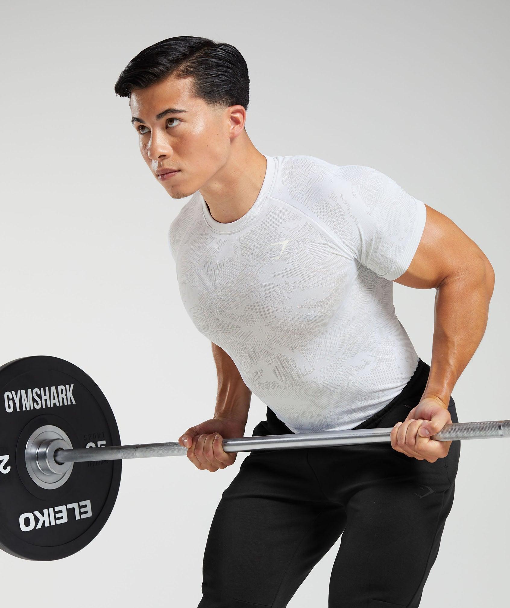 Gymshark Geo Seamless T-Shirt - White/Light Grey Male Product Image