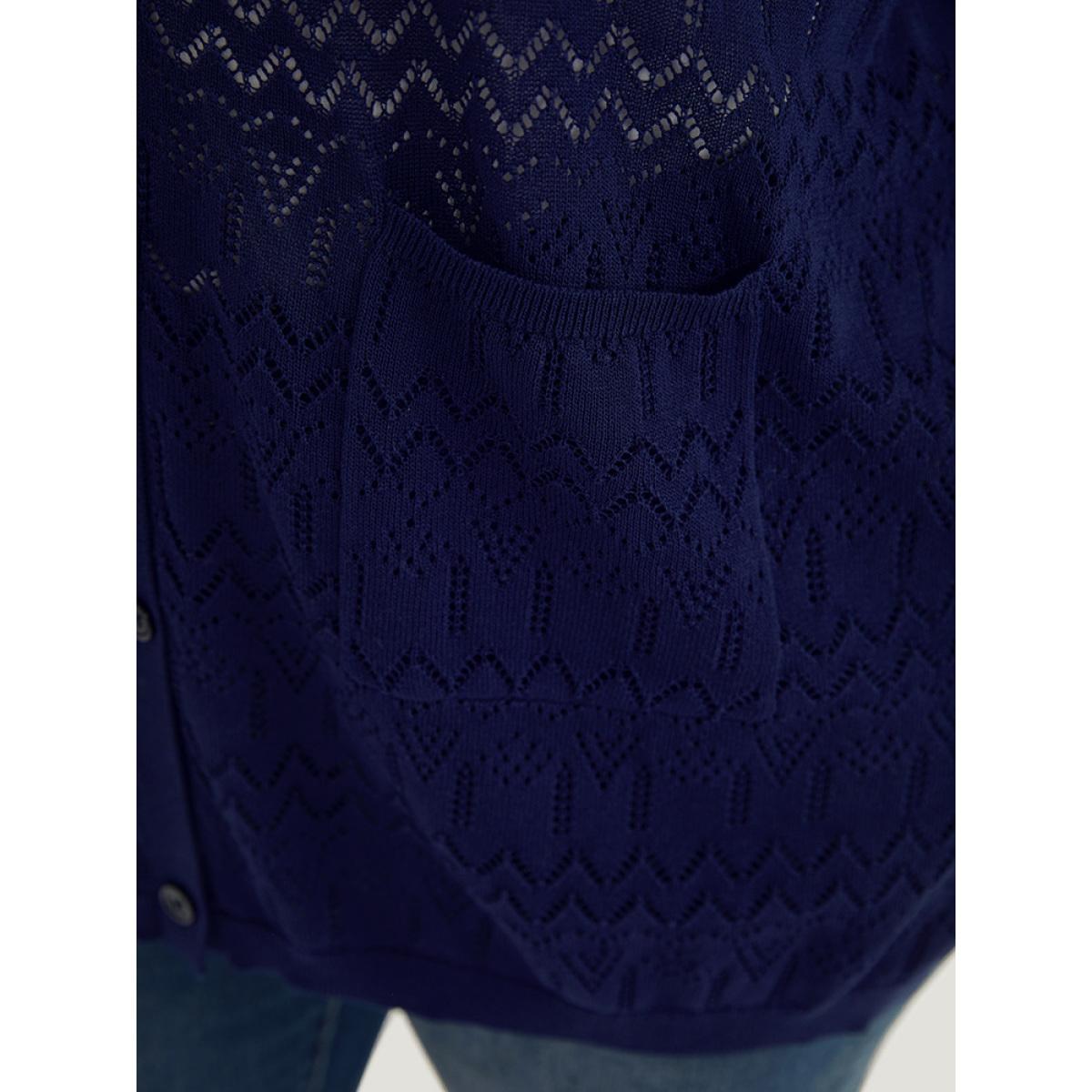 Plus Size Plain Pocket Hollow Out Button Through Cardigan Indigo Women Casual Long Sleeve Dailywear Cardigans BloomChic 30/6X Product Image