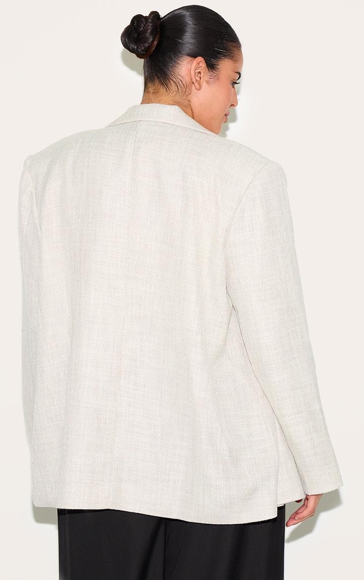 Plus Beige Button Detail Linen Boxy Blazer Product Image