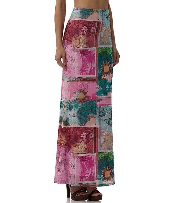 AFRM Tegan Tropical Postcard Print Mesh Maxi Mermaid Skirt Product Image