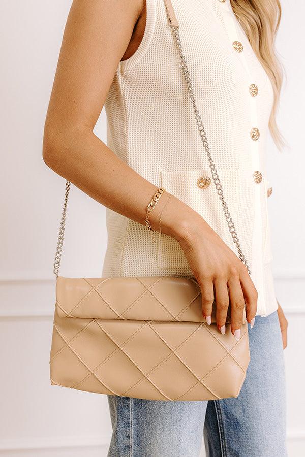 Posh Mode Faux Leather Clutch in Beige Product Image