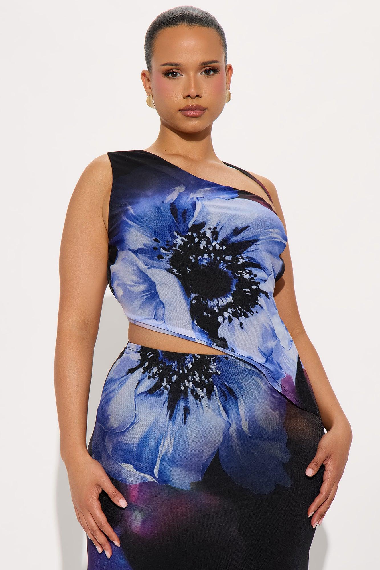 Tropical Getaway Floral Printed Maxi Skirt Set - Black/Purple Product Image