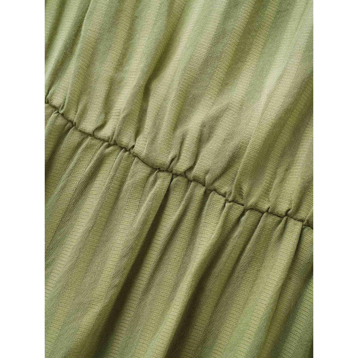 Plus Size Sage Plain Striped Overlap Collar Ruffle Sleeve Blouse Women Casual Short sleeve Overlap Collar Everyday Blouses BloomChic 28/5X Product Image