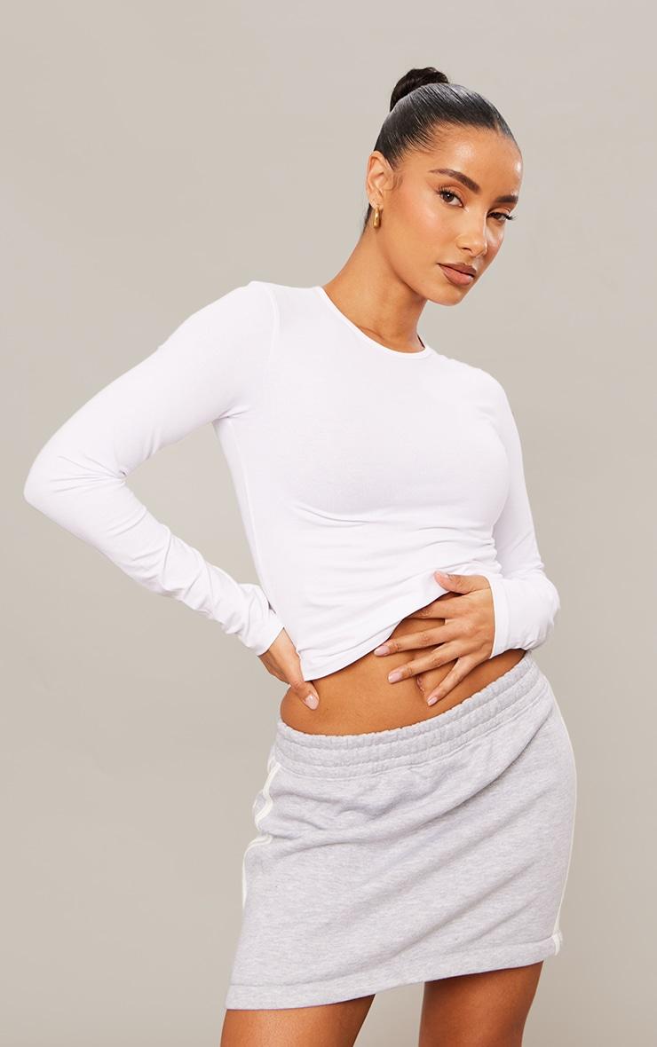 Grey Marl Sweat Zip Off Side Stripe Maxi Skirt Product Image