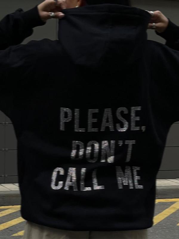 Letter Rhinestone Print Oversized Hoodie Product Image