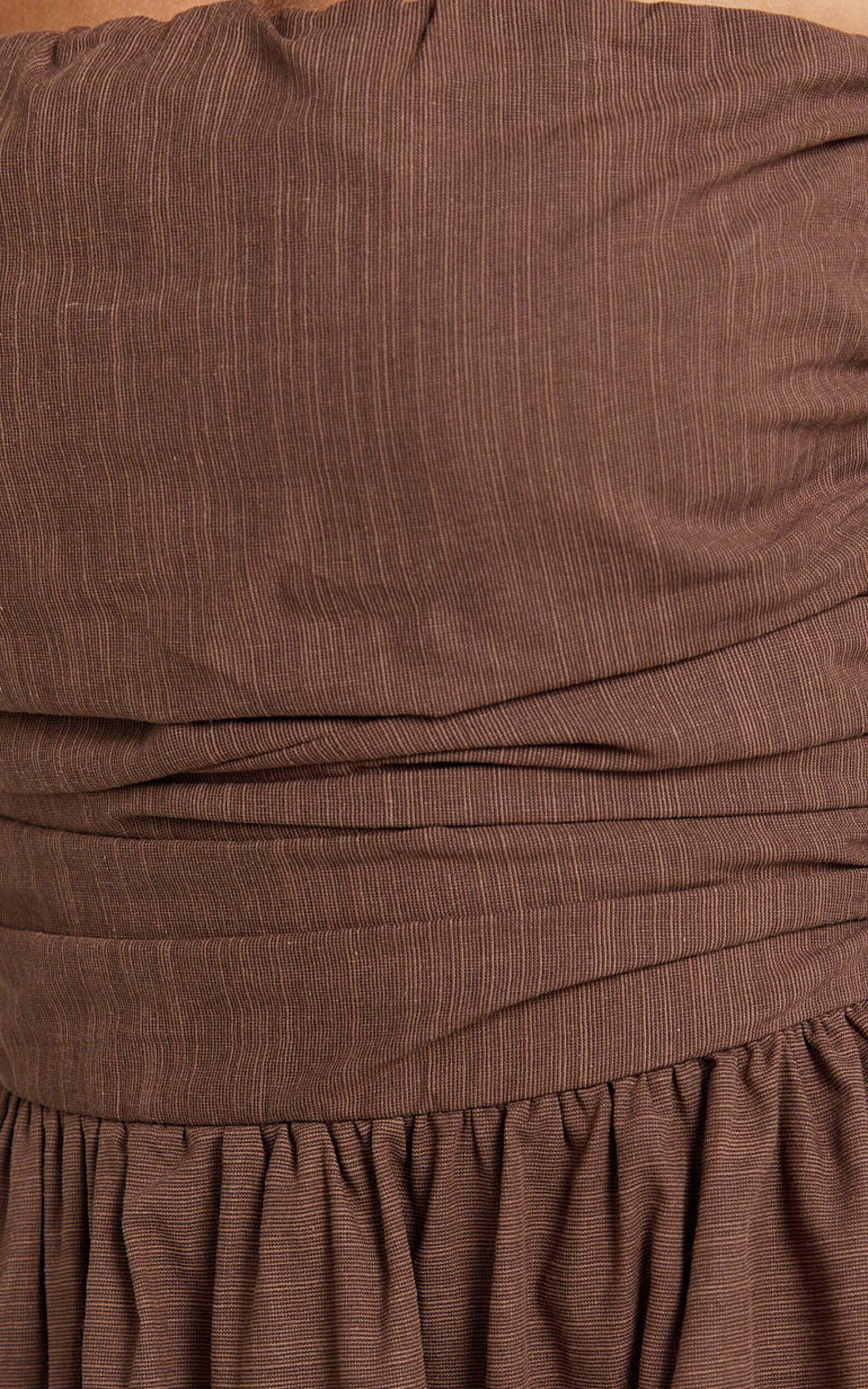 Polly Midi Dress - Strapless Ruched Dress in Chocolate Product Image