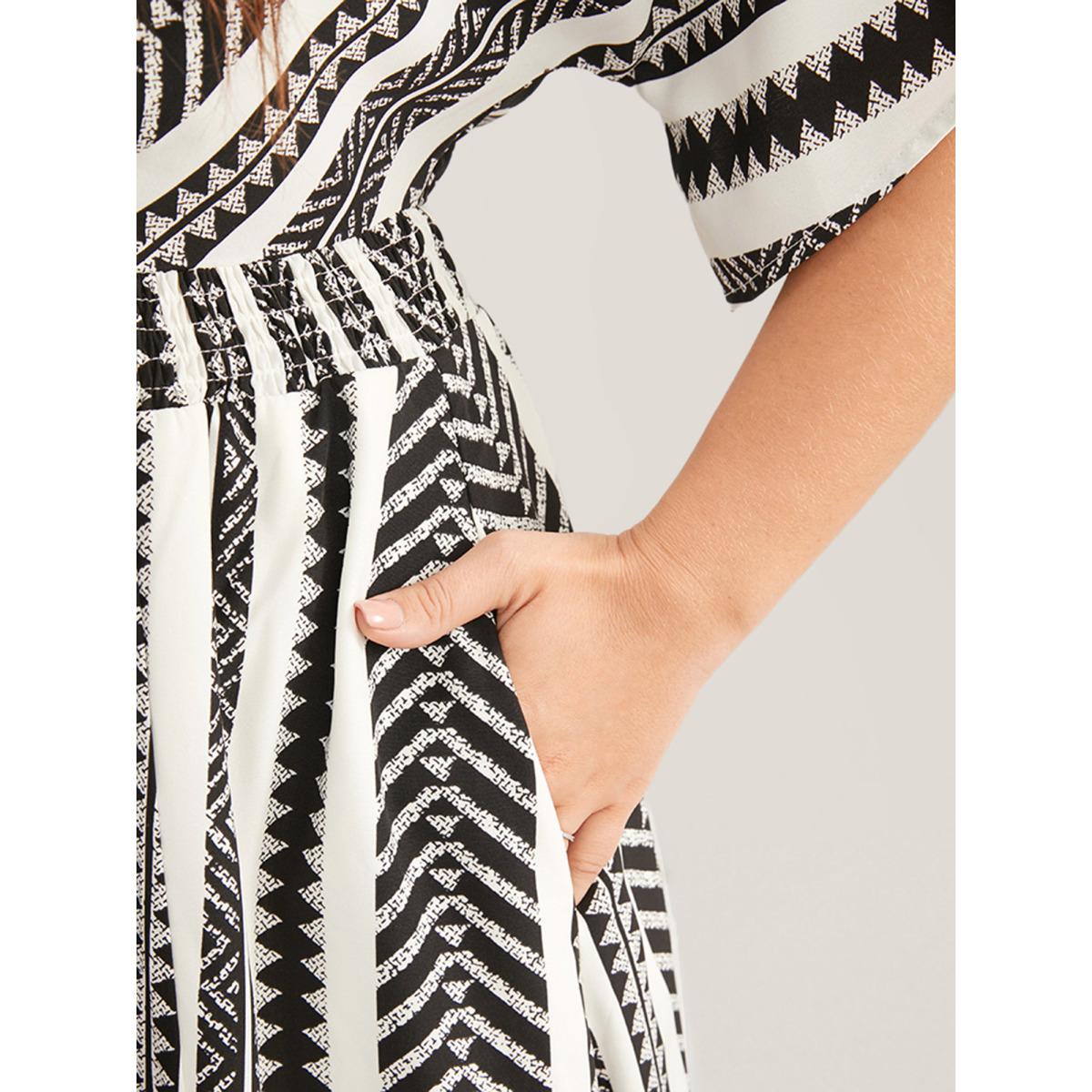 Plus Size Solid Geometric Dolman Sleeve Pocket Shirred Split Hem Dress Beige Women Boho Non V-neck Half Sleeve Curvy Long Dress BloomChic 10/M Product Image