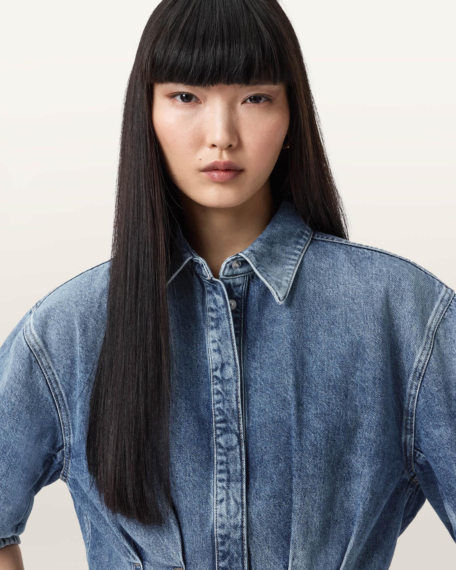 Nancy Slim Fit Denim Shirt Vintage Indigo | ALLSAINTS US Product Image