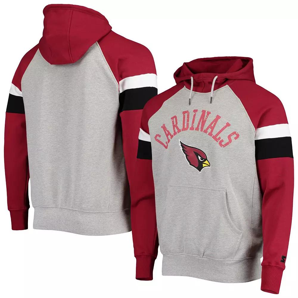 Men's Starter Heathered Gray/Cardinal Arizona Cardinals Home Run Raglan Pullover Hoodie, Size: 2XL, Grey Product Image