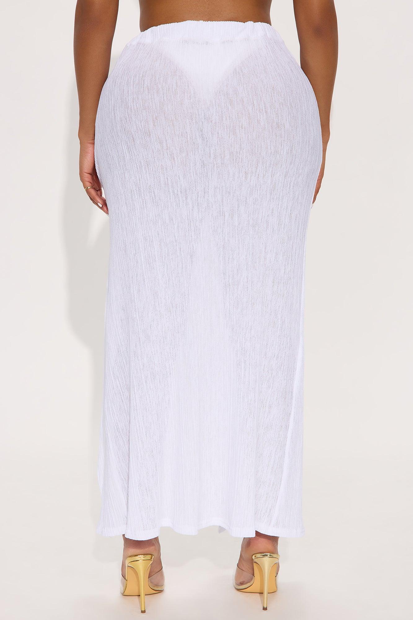 Summer Breeze Plisse Slit Cover Up Maxi Skirt - White Product Image