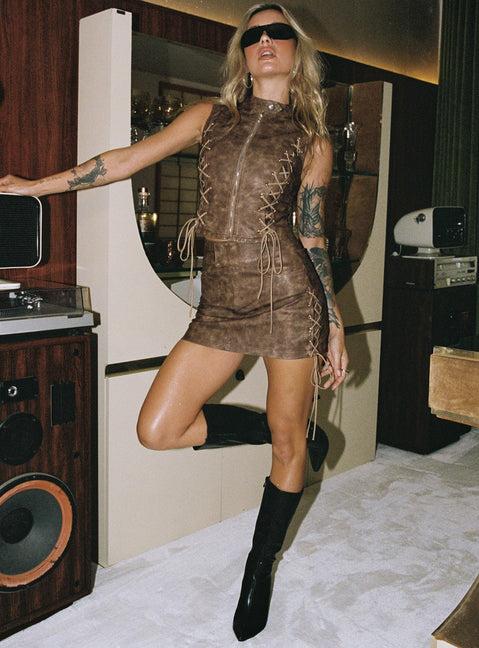 Ceejay Faux Leather Mini Skirt Brown Product Image