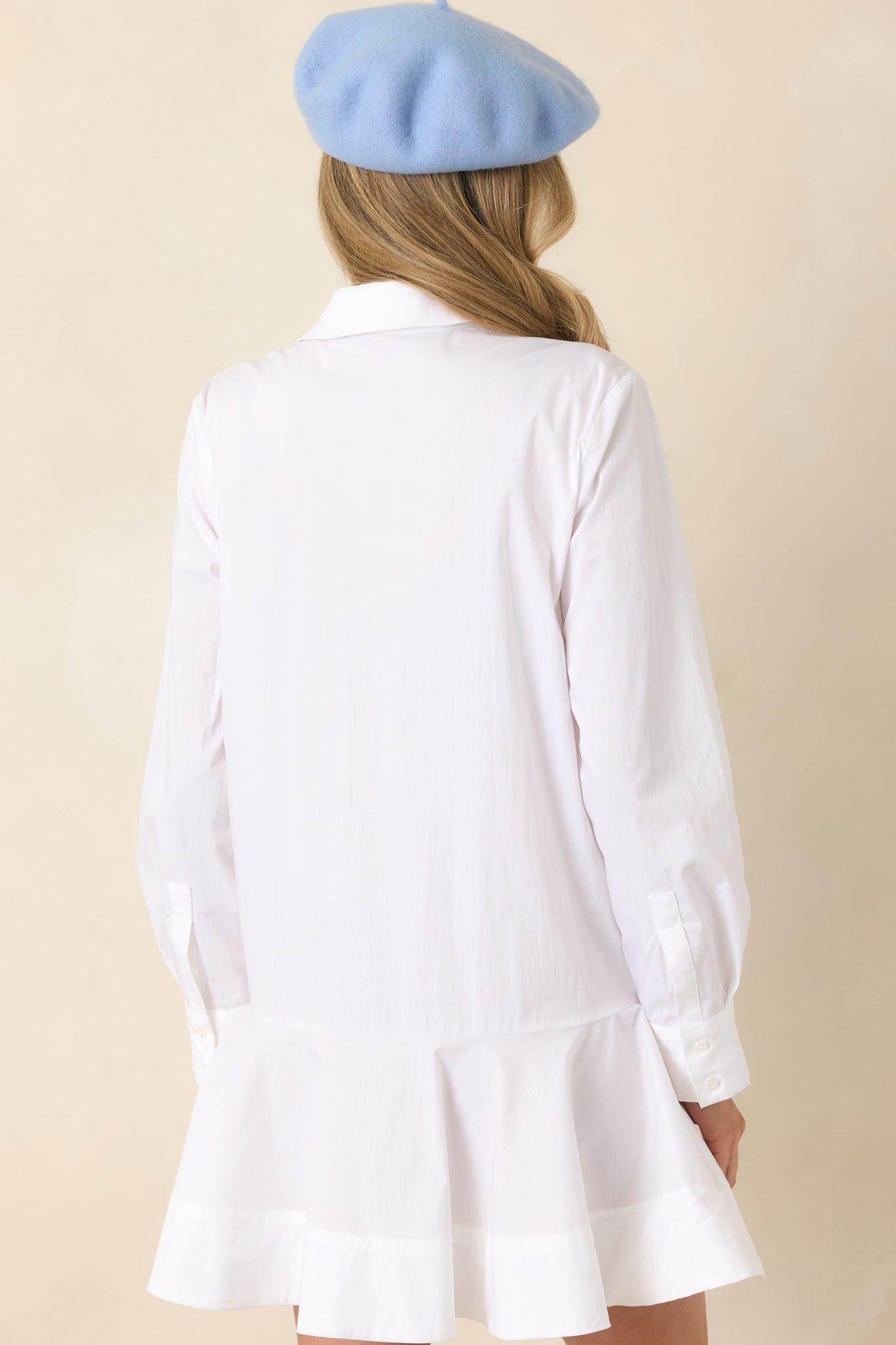 Clean Slate White Cotton Blend Shirt-Style Mini Dress Product Image
