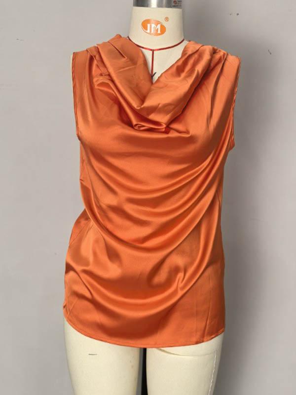 Loose Sleeveless Pleated Solid Color V-Neck Vest Top Product Image