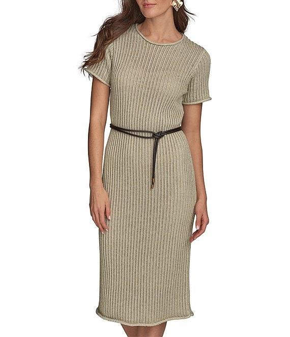 Donna Karan Short Sleeve Boat Neck Knit Sheath Midi Dress Product Image