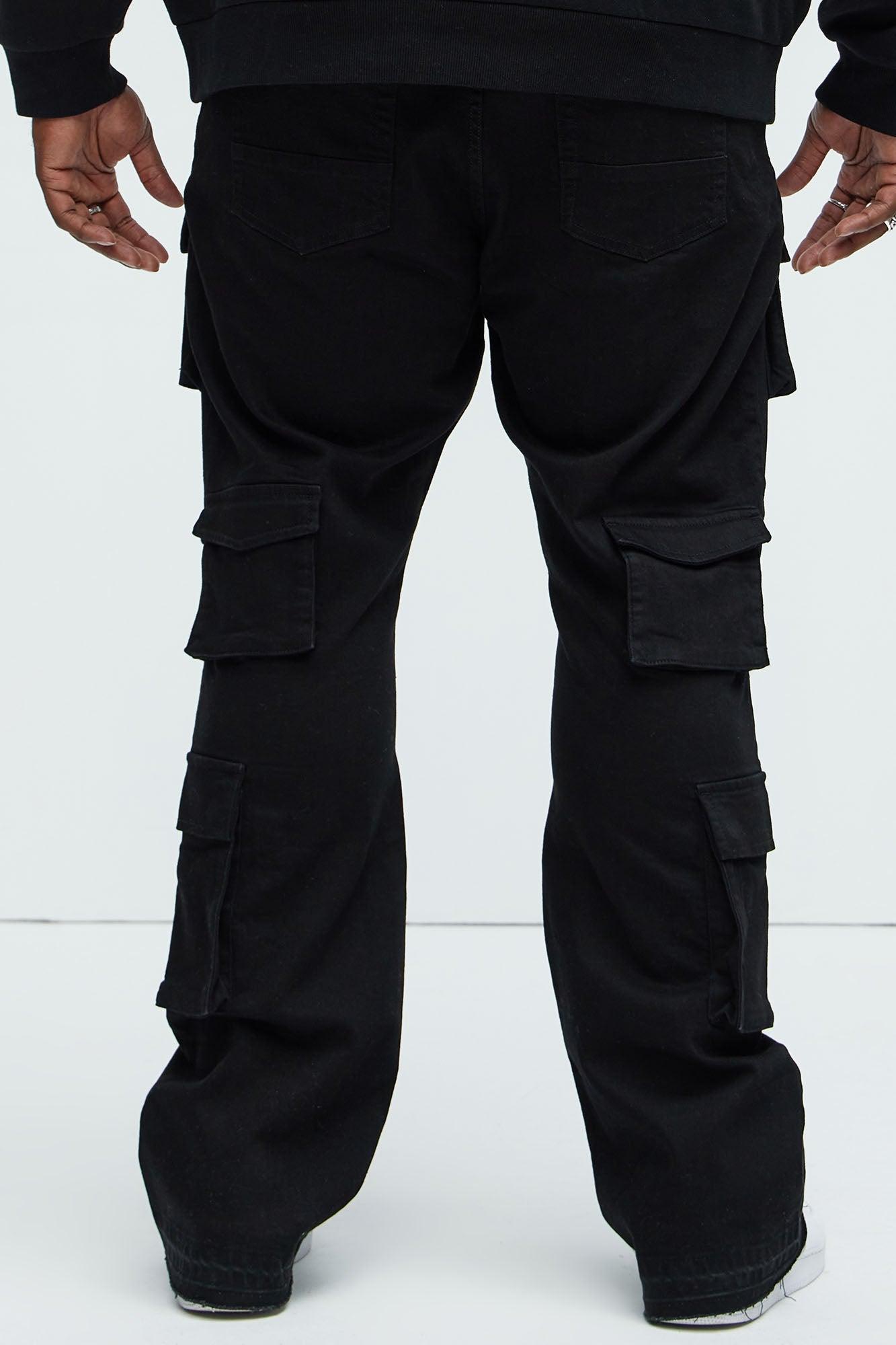 Three Cargo Stacked Skinny Flare Jeans - Black Product Image